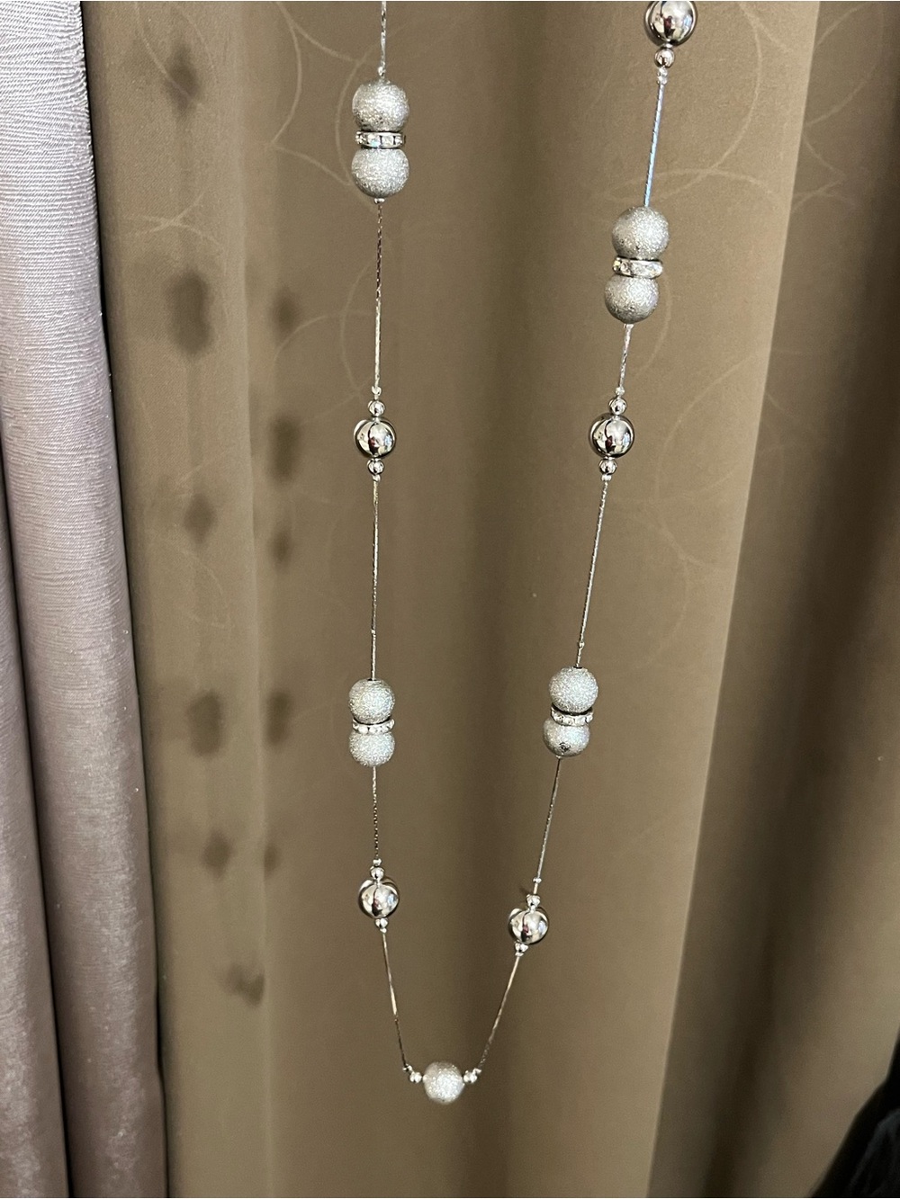 Silver Beaded Long Necklace - Elegant Sparkle
